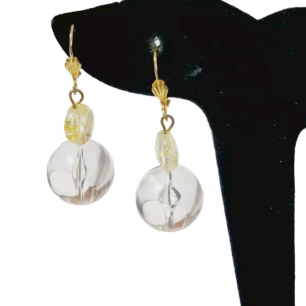 Vintage Pierced Dangle Earrings Clear Balls 1.75"‎ Long Self-Closing wp-54